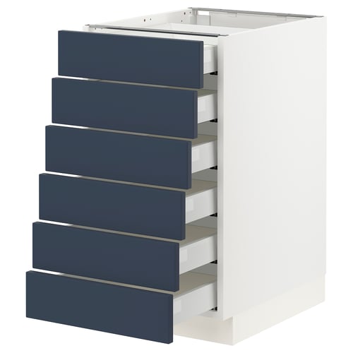 White SEKTION cabinet with six blue drawers, modern design.