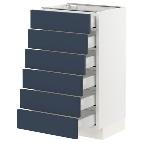 SEKTION kitchen cabinet with six blue drawers, white frame, sleek modern design.
