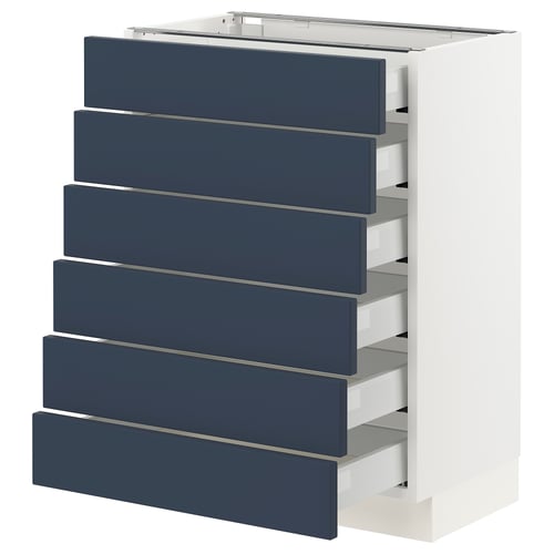 SEKTION kitchen unit with 7 blue axstad drawers, white frame, full-extension drawers.