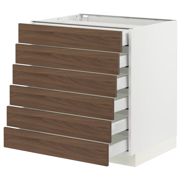 SEKTION / MAXIMERA Base cabinet 6 fronts/6 low drawers, white Enköping/brown walnut effect, 30x24x30 "