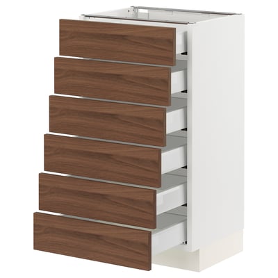 SEKTION / MAXIMERA Base cabinet 6 fronts/6 low drawers, white Enköping/brown walnut effect, 18x15x30 "