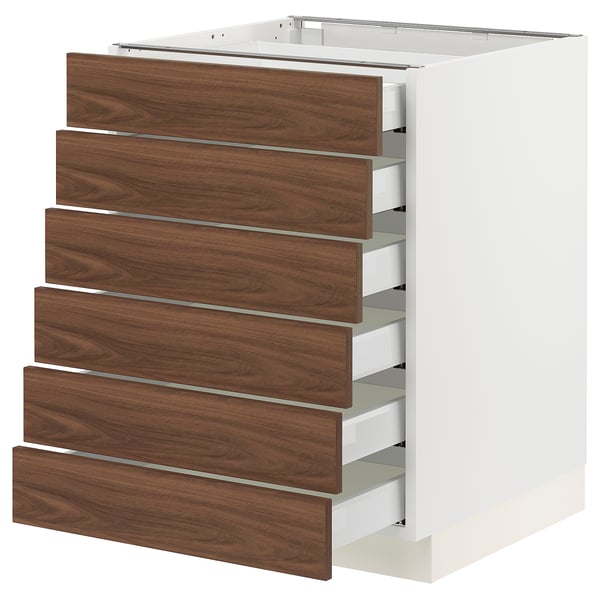 SEKTION / MAXIMERA Base cabinet 6 fronts/6 low drawers, white Enköping/brown walnut effect, 24x24x30 "