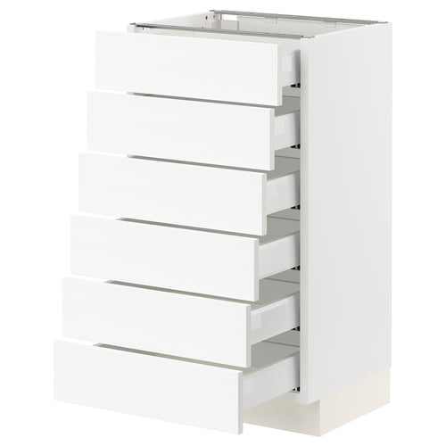 Ikea SEKTION white kitchen cabinet with multiple drawers.