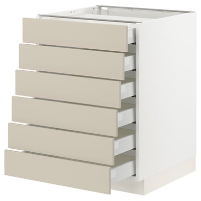 SEKTION / MAXIMERA Base cabinet 6 fronts/6 low drawers, white/Havstorp beige, 24x24x30 "