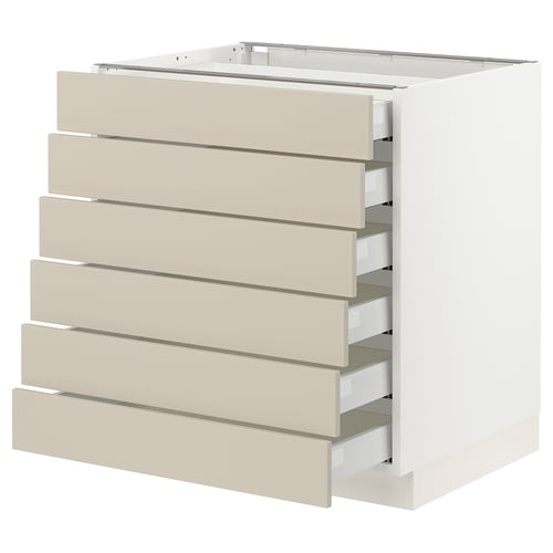 SEKTION kitchen unit, beige, six drawers, light wood, modern, clean design.