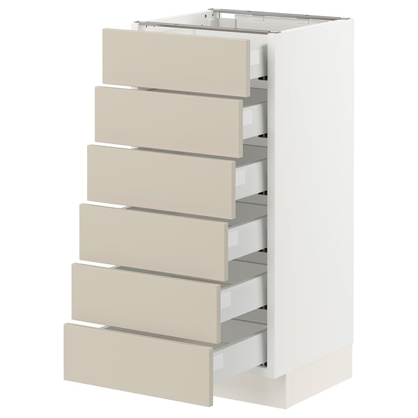 SEKTION / MAXIMERA Base cabinet 6 fronts/6 low drawers, white/Havstorp beige, 15x15x30 "