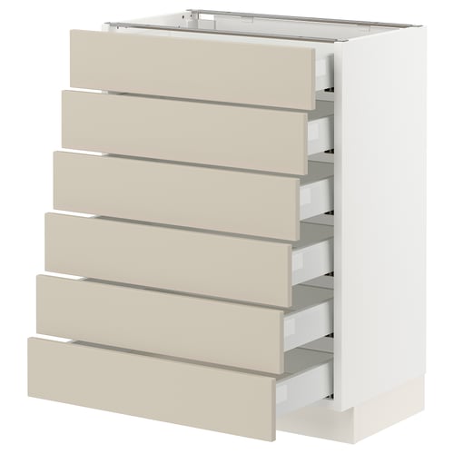 The SEKTION kitchen unit in beige with six drawers and sleek design.