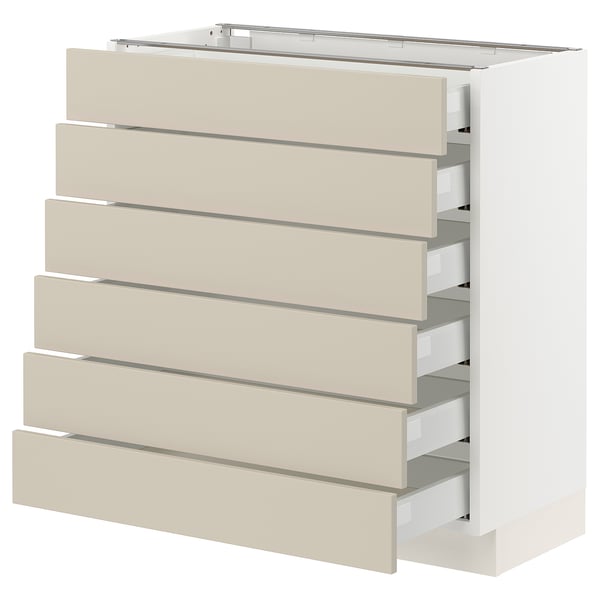 SEKTION / MAXIMERA Base cabinet 6 fronts/6 low drawers, white/Havstorp beige, 30x15x30 "