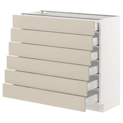 Modern kitchen cabinet, SEKTION series, beige, rectangular, five drawers, smooth finish.