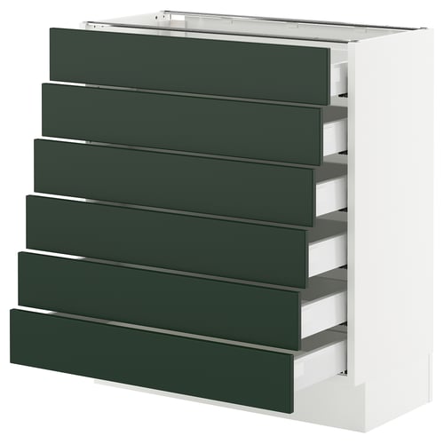 SEKTION kitchen unit: green drawers, white base, modern design.
