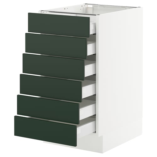 White SEKTION kitchen unit with six green drawers, modern design.