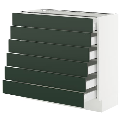 A SEKTION kitchen cabinet with green havstorp drawers, featuring a modern, rectangular design with smooth, sleek handles.