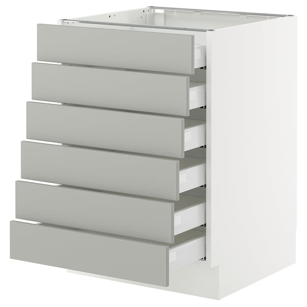 SEKTION / MAXIMERA Base cabinet 6 fronts/6 low drawers, white/Havstorp light gray, 24x24x30 "