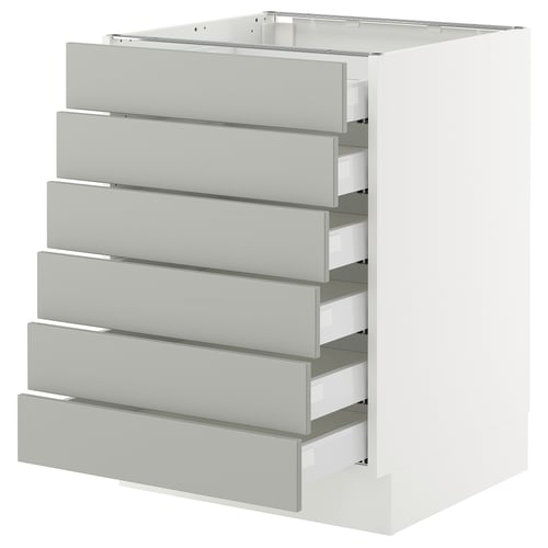 Ikea SEKTION kitchen unit, light grey, six drawers, rectangular, modern design.