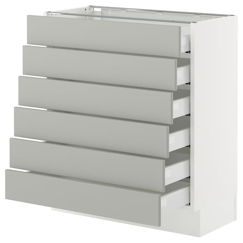White SEKTION kitchen unit with six grey drawers, modern design.