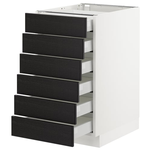 SEKTION white kitchen drawer unit with six black stained wood drawers, sleek design.