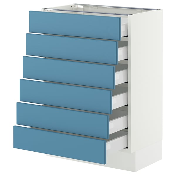 SEKTION / MAXIMERA Base cabinet 6 fronts/6 low drawers, white/Lerhyttan blue, 24x15x30 "