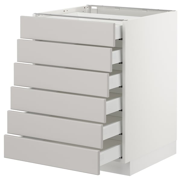 SEKTION kitchen organiser: 6-drawer white unit with light grey fronts, smooth edges, sturdy frame.
