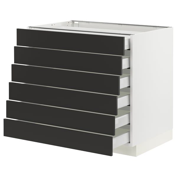 SEKTION / MAXIMERA Base cabinet 6 fronts/6 low drawers, white/Nickebo matte anthracite, 36x24x30 "