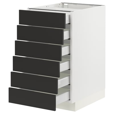 SEKTION / MAXIMERA Base cabinet 6 fronts/6 low drawers, white/Nickebo matte anthracite, 18x24x30 "