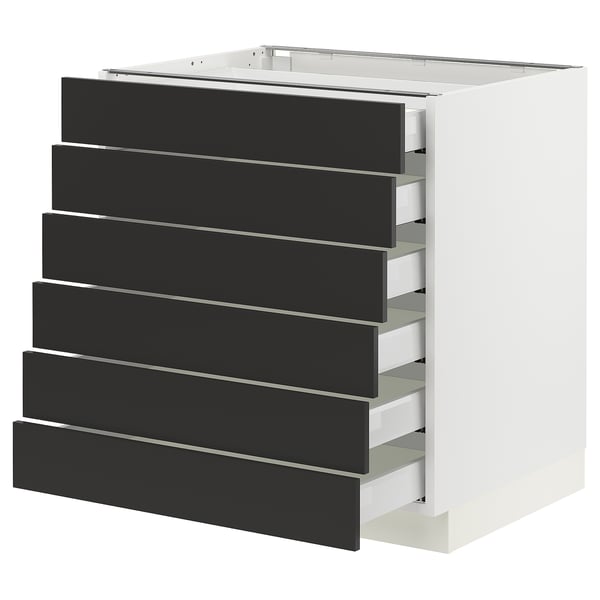 SEKTION / MAXIMERA Base cabinet 6 fronts/6 low drawers, white/Nickebo matte anthracite, 30x24x30 "