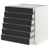 SEKTION / MAXIMERA Base cabinet 6 fronts/6 low drawers, white/Nickebo matte anthracite, 30x24x30 "