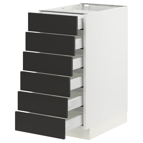 SEKTION kitchen unit, white w/ black drawers, square shape, modern design, six full-extension drawers.