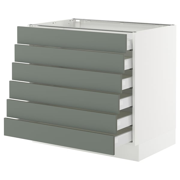 SEKTION / MAXIMERA Base cabinet 6 fronts/6 low drawers, white/Nickebo matte grey-green, 36x24x30 "