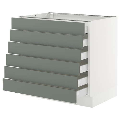 SEKTION kitchen unit in grey-green with five drawers. Modern, sturdy design, steel runners, plastic edging.