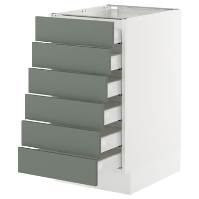 SEKTION / MAXIMERA Base cabinet 6 fronts/6 low drawers, white/Nickebo matte grey-green, 18x24x30 "