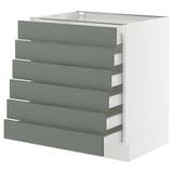 SEKTION / MAXIMERA Base cabinet 6 fronts/6 low drawers, white/Nickebo matte grey-green, 30x24x30 "