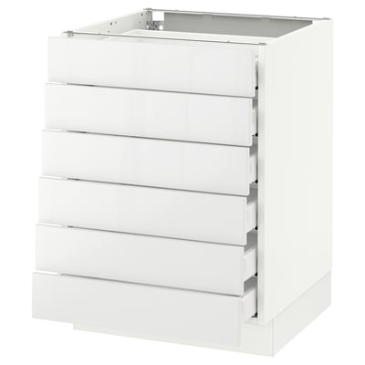 White SEKTION kitchen cabinet with six glossy drawers; sleek, modern design, high quality materials.
