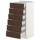 SEKTION / MAXIMERA Base cabinet/6 fronts/6 low drawers, white/Sinarp brown, 15x15x30 "