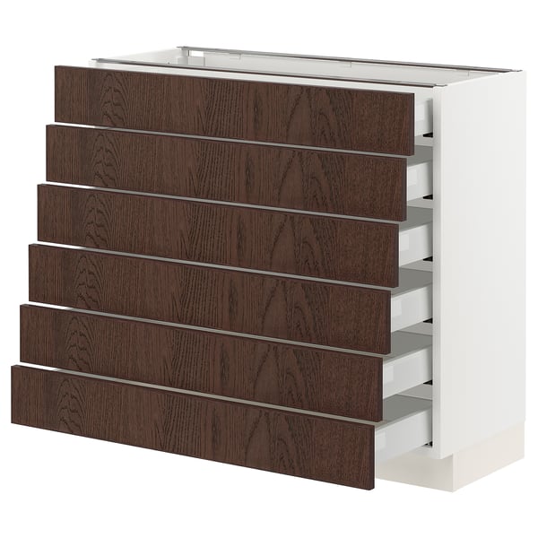 SEKTION / MAXIMERA Base cabinet/6 fronts/6 low drawers, white/Sinarp brown, 36x15x30 "