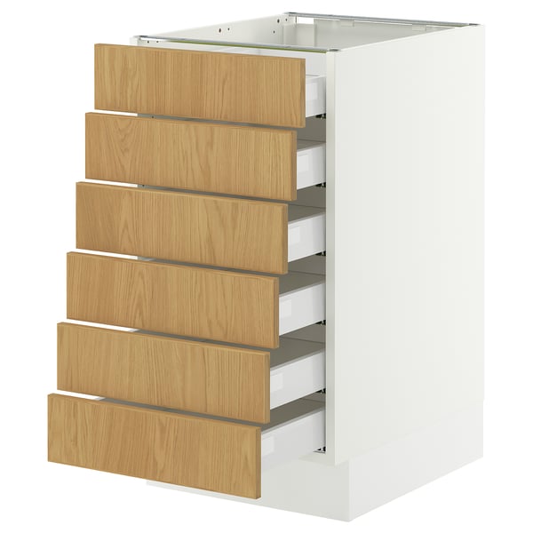 SEKTION / MAXIMERA Base cabinet 6 fronts/6 low drawers, white/Sinarp oak veneer, 18x24x30 "