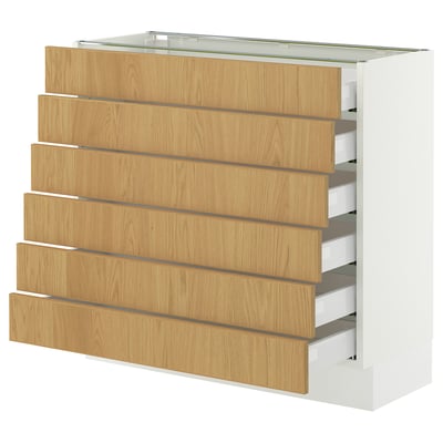 SEKTION / MAXIMERA Base cabinet 6 fronts/6 low drawers, white/Sinarp oak veneer, 36x15x30 "
