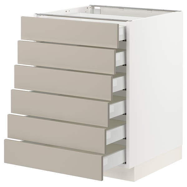 SEKTION / MAXIMERA Base cabinet/6 fronts/6 low drawers, white/Stensund beige, 24x24x30 "