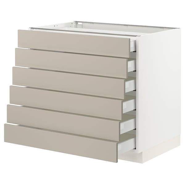 SEKTION / MAXIMERA Base cabinet/6 fronts/6 low drawers, white/Stensund beige, 36x24x30 "