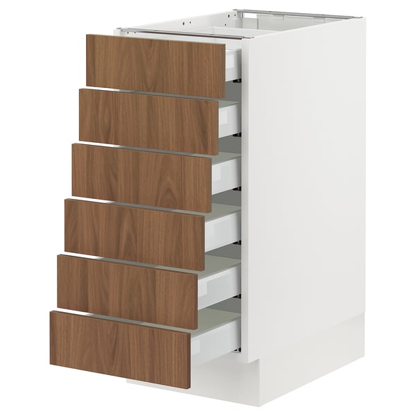 SEKTION / MAXIMERA Base cabinet 6 fronts/6 low drawers, white/Tistorp brown walnut effect, 15x24x30 "