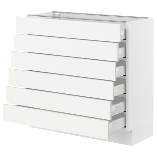 White SEKTION kitchen cabinet with multiple drawers.