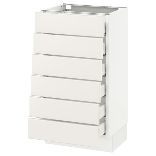 A white SEKTION kitchen cabinet with five drawers. The sleek design smooth, modern lines and is constructed from durable materials.