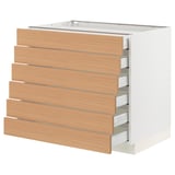 SEKTION / MAXIMERA Base cabinet 6 fronts/6 low drawers, white/Vedhamn oak, 36x24x30 "