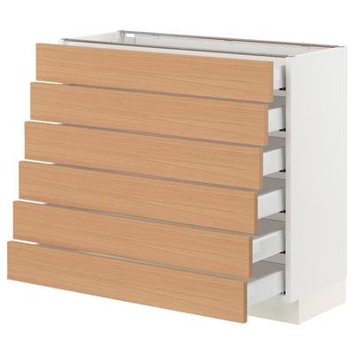 SEKTION / MAXIMERA Base cabinet 6 fronts/6 low drawers, white/Vedhamn oak, 36x15x30 "