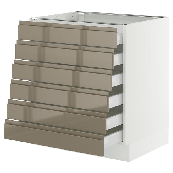 SEKTION / MAXIMERA Base cabinet 6 fronts/6 low drawers, white/Voxtorp high-gloss dark grey-brown, 30x24x30 "