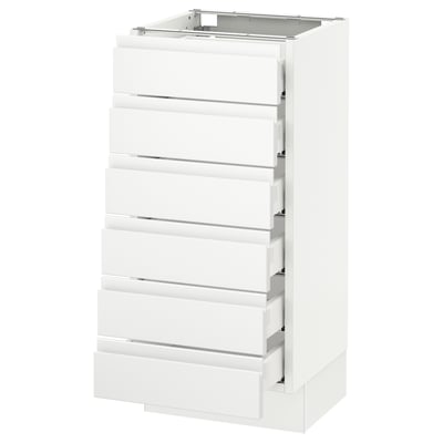 Ikea SEKTION white kitchen cabinet with multiple drawers.