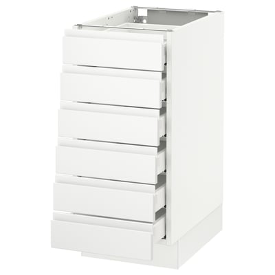A white SEKTION kitchen cabinet with five integrated drawers. The sleek modern design clean lines, a minimalist look, and a smooth finish.