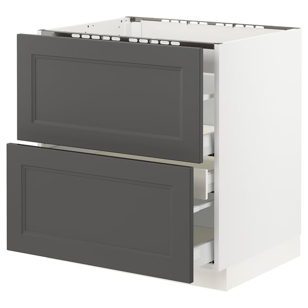 SEKTION / MAXIMERA Base cabinet f/cooktop w/3 drawers, white/Axstad dark gray, 30x24x30 "