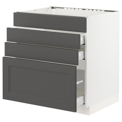 SEKTION / MAXIMERA Base cabinet f/cooktop w/3 drawers, white/Axstad dark gray, 30x24x30 "