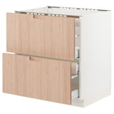 SEKTION / MAXIMERA Base cabinet f/cooktop w/3 drawers, white/Fröjered light bamboo, 30x24x30 "