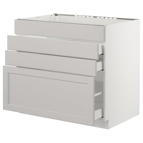 White ikea SEKTION kitchen cabinet with three drawers.